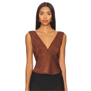 REVOLVE Deep V-Neck Brown Blouse (NEVER WORN)